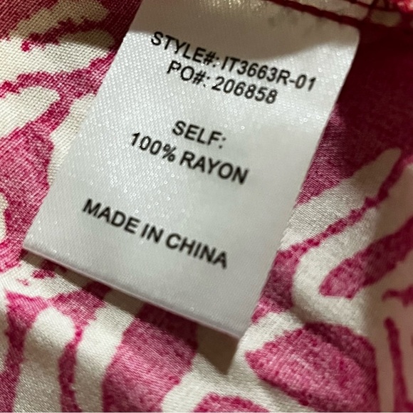 BiBi Women's Bold Pink Paisley Print Smocked Cap Sleeves Flowy Relaxed Tribal L - Picture 6 of 9